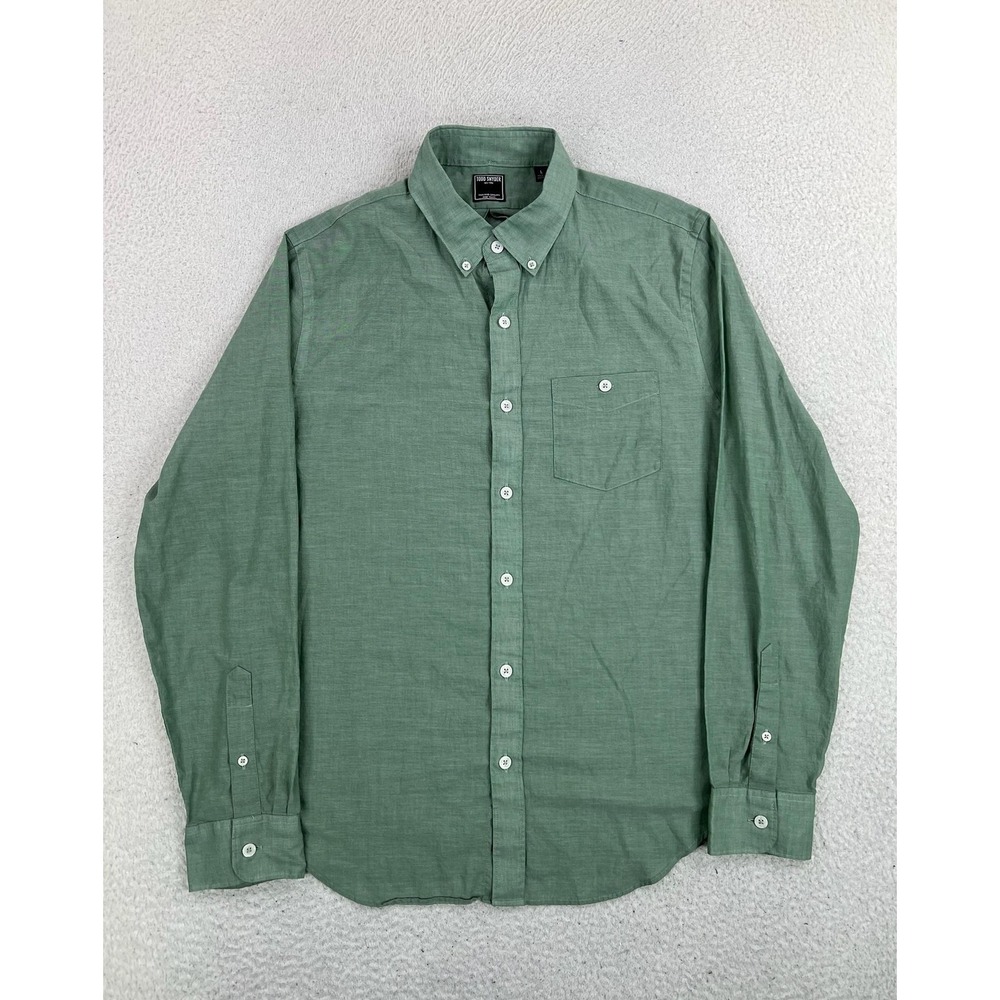 Todd Snyder Shirt Men's Large Green Chambray Button Down Long Sleeve Cotton